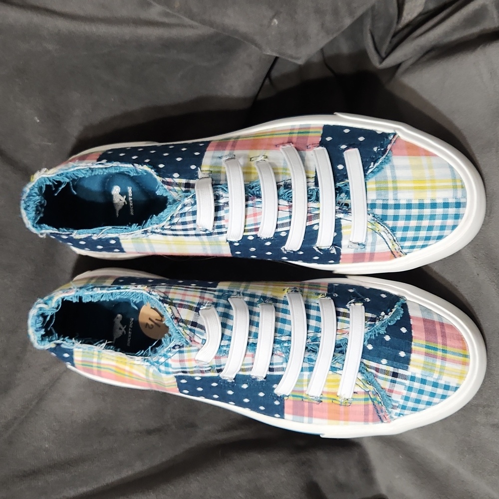 ROCKET DOG Women's Plaid Patchwork Canvas Slip On Sneakers Shoes Size 7.5 NWOB
